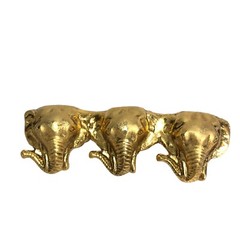 Vintage Pin 3 Elephant Heads Gold Tone Trunks Up 2.5 x .5 inches Brooch