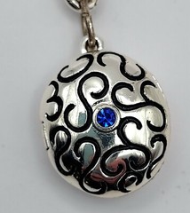 Vintage Silver Tone Chunky Chain Bracelet with Oval Enamel Locket & Blue Crystal