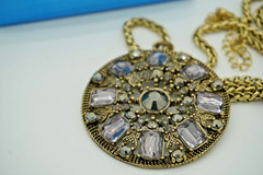 Vintage Avon 2008 Embellished Rhinestone Hematite Colored Medallion Necklace NIB