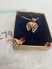 Vintage Fuller Brush Company Red stone “wings” Necklace & Earrings (JLY0279)