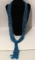 Vintage MultiStrand Blue Seed Bead Necklace 21 In Lariat Style