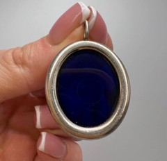Vintage Sterling Silver 925 Pendant with Blue Fluorite Quartz Adult Unisex Gift