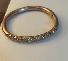 Antique Gold Tone Floral Etched Bangle Style Bracelet