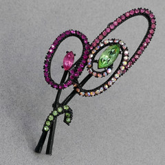 VINTAGE MODE ART PINK GREEN RHINESTONE BLACK JAPANNED PIN BROOCH ARTHUR PEPPER