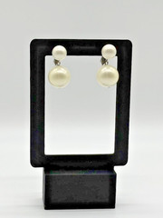 Vintage Marvella Faux Pearl Double Drop Clip On Earrings Signed Silver Tone