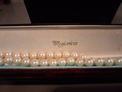 18″ Vintage Signed Majorica Faux 9mm Pearl Necklace 800 Silver Latch Knotted
