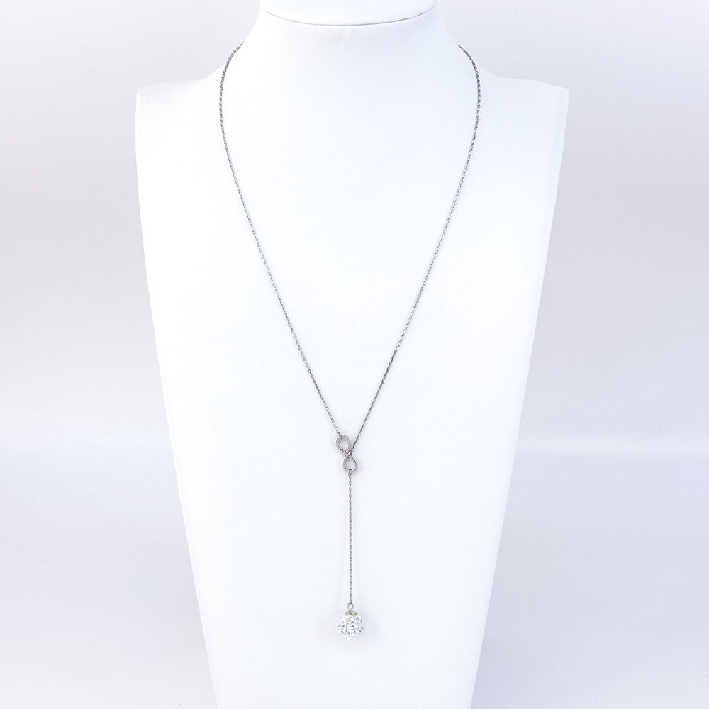 Vintage Sterling Silver 925 Lariat Infinity Crystal Drop Necklace 15.5″-17.5″