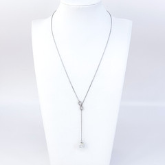 Vintage Sterling Silver 925 Lariat Infinity Crystal Drop Necklace 15.5″-17.5″