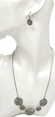 Vintage Marcasite Necklace & Pierced Ear Dangle Earrings | 3 Piece Jewelry Set
