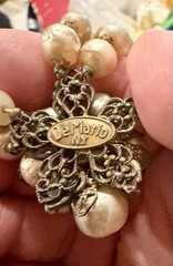 Vtg DeMARIO NY Faux Pearl Rhinestone Double Strand Choker Necklace 13.5-14.5”