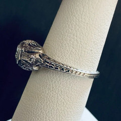 Vintage 18K White Gold Art Deco Diamond Ring size 6 ornate milgrain