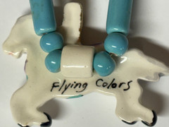 Stunning vtg. Flying Colors Hand Painted Ceramic Horse Pendant necklace 14″