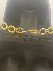 Vintage Large Gold Tone Modernist Necklace W Green Stone Accents Hammered