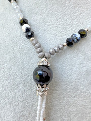 VTG DRESSY GOTH Quartz polished Crystal Glass Genuine Stone Beaded Necklace y2k