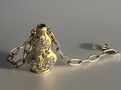 Vintage Yellow Cloisonne Vase Pendant Necklace Double Sided Lavender 18” Long