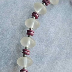 Vintage Burgundy and Frosted Glass Beaded Necklace
