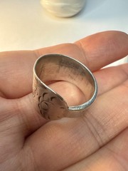 Antique Sterling Silver Spoon Ring Monogram Engraved Wide Band Heirloom Jewelry
