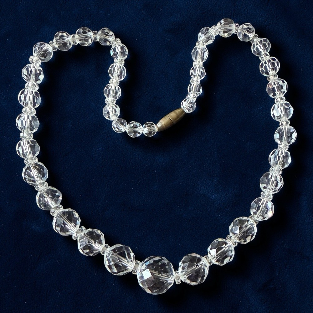 Crystal Necklace Vintage Glass Faceted Bead Strand Mid Century 15 Inch