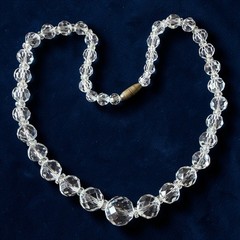 Crystal Necklace Vintage Glass Faceted Bead Strand Mid Century 15 Inch