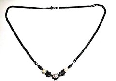 Vintage Sterlling Silver Marcasite Pearl Stationed Necklace 17″ Double Chain