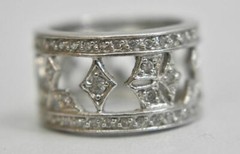 Crystal ring or wide band boho cocktail pinky sterling silver Size 5.50