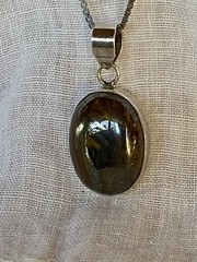 Vintage Tiger Iron Stone Cabochon Set In Sterling Silver With 20” 925 Box Chain