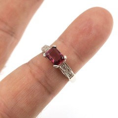 14k Solid White Gold Natural Pink Tourmaline and White Topaz Ring Size 7.75
