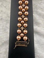 Vintage Ross Simons Bracelet Faux Pearl Rhinestone Pink 925 7.5”