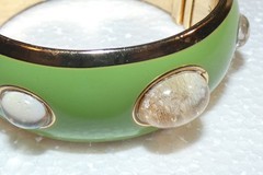 Vintage Francesca Romana Diana Enamel Rutilated Quartz Cabochon Clamper Bangle