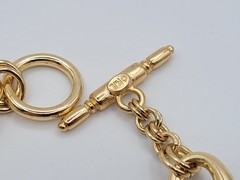 KJL Kenneth Jay Lane Vintage Gold Tone Round Link Turquoise Toggle Bracelet