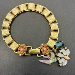 Vintage Charms & Panel Links Integrated New Victorian Book Chain Bracelet, Bird