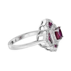 Art Deco Style 14K White Gold FN Lab Created Ruby Diamond Wedding Women’s Ring