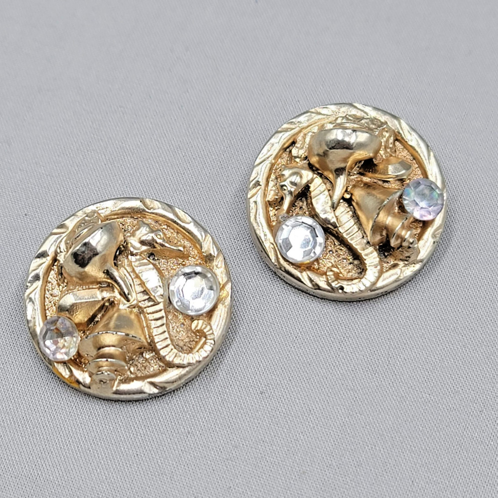 Vintage Seahorse Ocean Treasure Pierced Earrings Drop Gold tone 1.5″