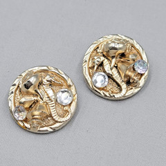 Vintage Seahorse Ocean Treasure Pierced Earrings Drop Gold tone 1.5″