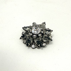 Vintage Miriam Haskell Signed Rhinestone Starburst Brooch Smoky Gray Navette Mid