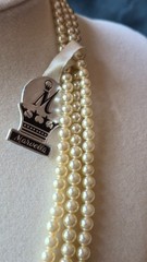 Circa 1950 NOS Marvella 3-Str Faux Pearl Necklace ,Original Tag,Box,Sterlinig