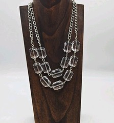 Clear Lucite Layered Necklace Silver tone Art Deco Link Chunky Macy’s 21 in