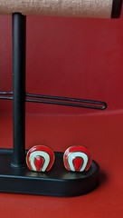 Vintage Red White Off Cream Enamel Gold Tone Clip 1″ Bold Horseshoe Earrings