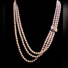 Nolan Miller Signed goldplate cz flower clasp vintage glass pearl necklace 80s