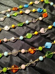 RARE VTG. 4 POLYGON HAND WIRED GIVRE GLASS COLOR BEADS NECKLACE 46″ (L136)