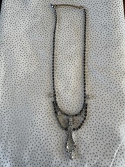 Vintage ArtDeco Necklace Clear / Gray Rhinestone Rhodium Plate Prong Princess