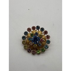 Vintage 50s Gold Tone Multi Color Rhinestone Sunburst Brooch Blue Teal Pink J157