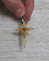 VTG Religious Resin Metal Dried Flowers Star Cross Necklace Pendant 1.5″