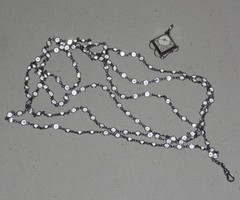 Antique Vintage Sterling Silver open-back faceted Crystal Chain Necklace Fob 63″