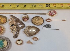 Vintage Estate Jewelry Lot Brooches Ring Locket Pendant Cameo Victorian Style