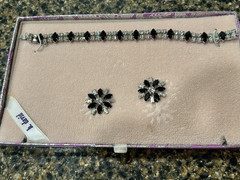 Vintage B David Jewelry Set Bracelet Earrings Black Jet Crystal Starburst Box