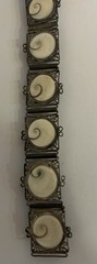 Victorian Silver Tone Filligree Opercullum/Shiva Eye Shells Link Bracelet # 9107