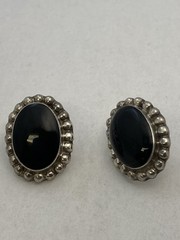 TAXCO Sterling Silver Onyx Earrings Beaded Design 1″ Pierced Post 10 g
