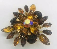 Large Beau Jewels Topaz & Amber Rhinestone Brooch 2 1/8 Inches Vintage Jewelry