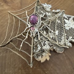 Vintage Lace And Spider Web Jeweled Spider Brooch Or Buckle